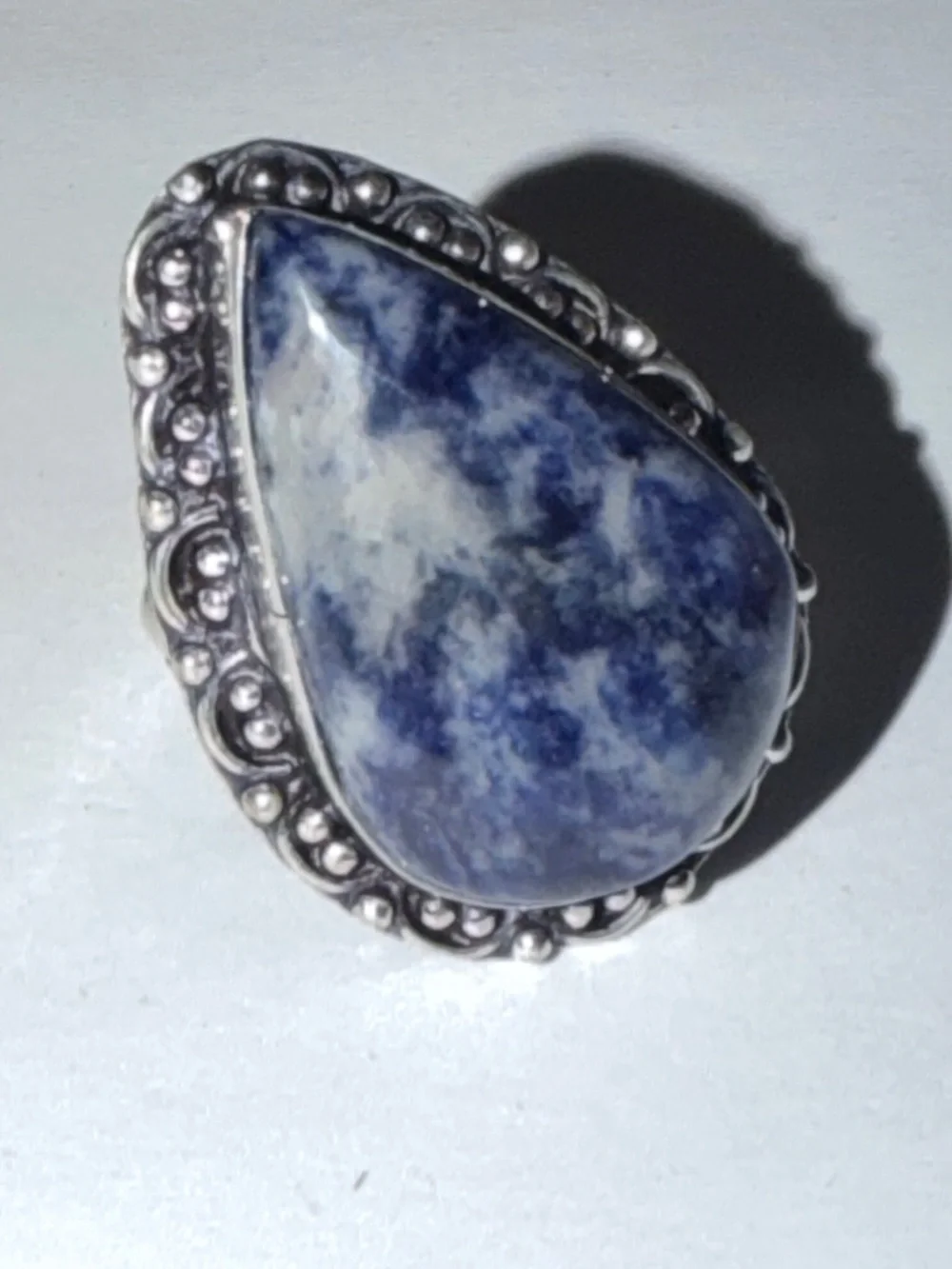 New Artisan Rare Blue Sodalite 925 Sterling Silver OOAK Handmade Floral Ring 10